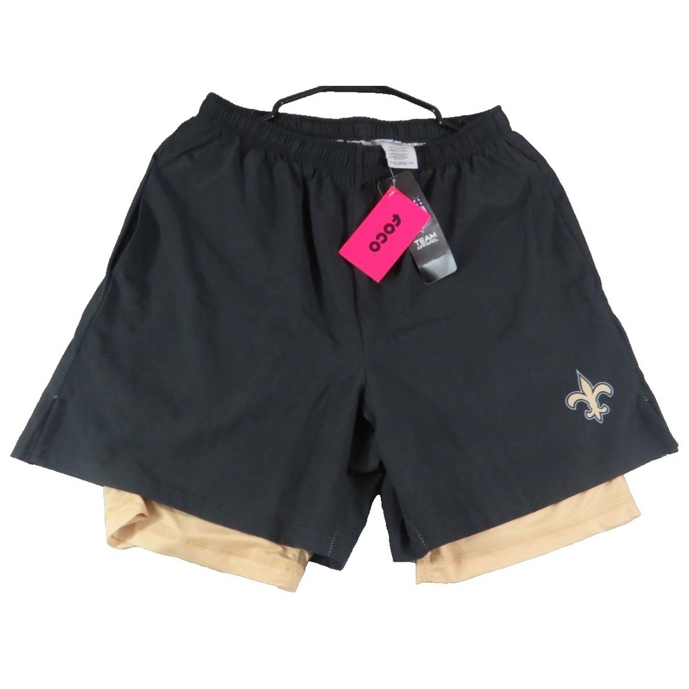 NWT FOCO New Orleans Saints NFL Men L Training Shorts 2-in-1 Compression Pockets